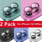 [2 Pack] Camera Lens Protector for iPhone 16 / 16 Plus – Tempered Glass Metal Ring Protection